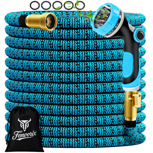 Fenvorix 100FT Expandable Garden Hose – Heavy-Duty 3750D Fabric, Triple Latex Core, 10-Mode Spray Nozzle & Brass Fittings